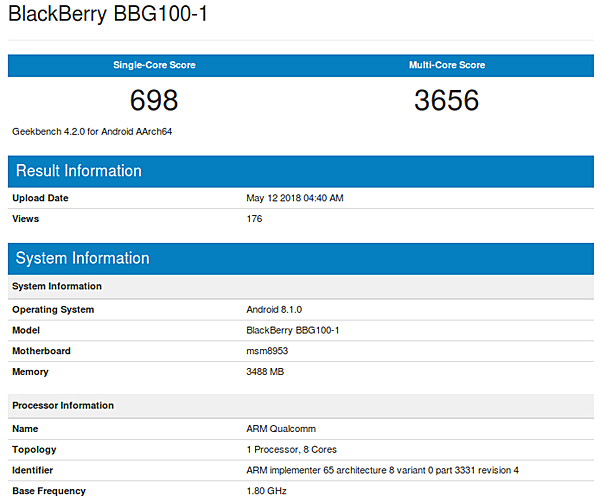BlackBerry 'BBG100-1 spotted in benchmark listing, could be the kEY2 Lite