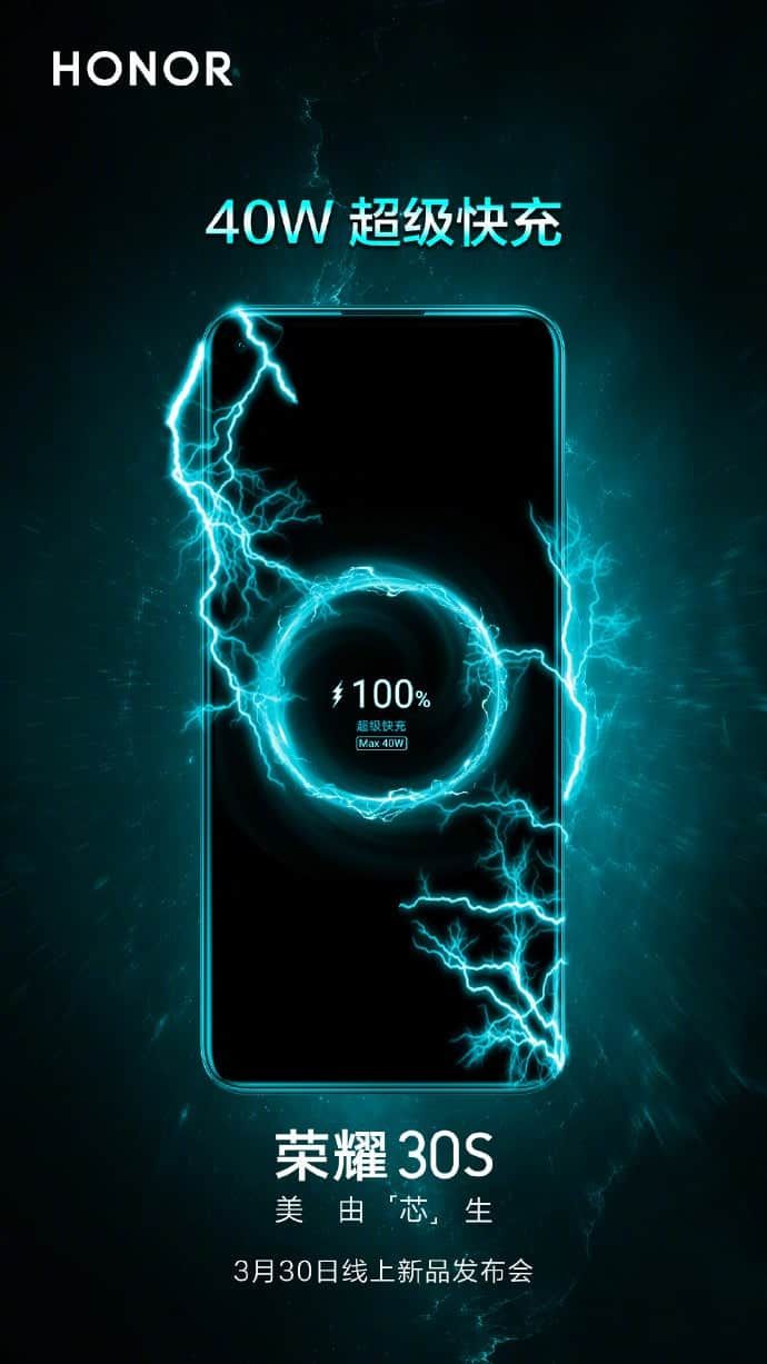 Honor 30S Poster Shows 40W Fast Charging Option
