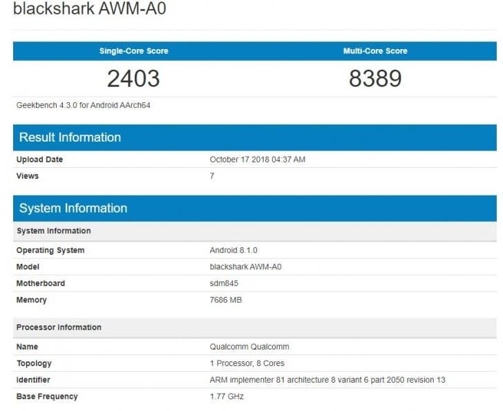 Xiaomi Black Shark 2 arrives Geekbench, floors Razer Phone 2