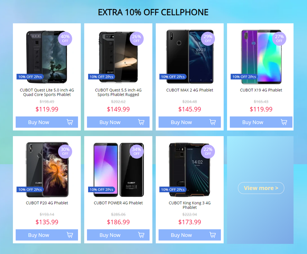 Buy 2 CUBOT phones and enjoy extra 10% discount