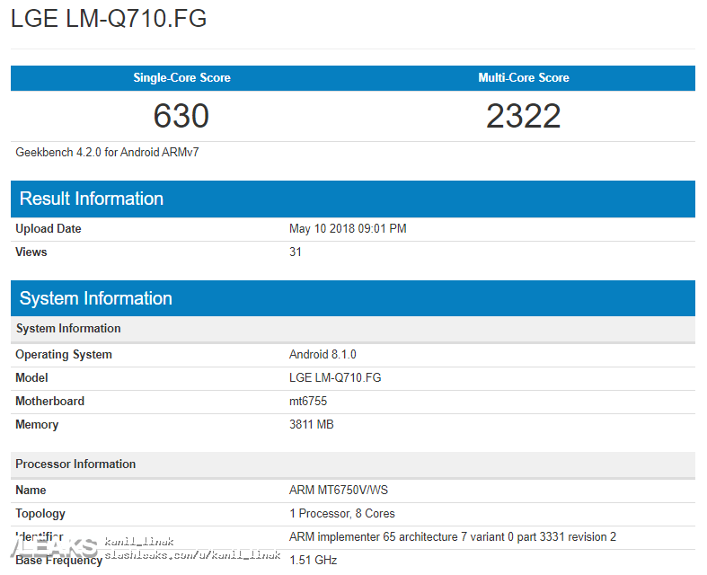 LG Q7 Appears on Geekbench