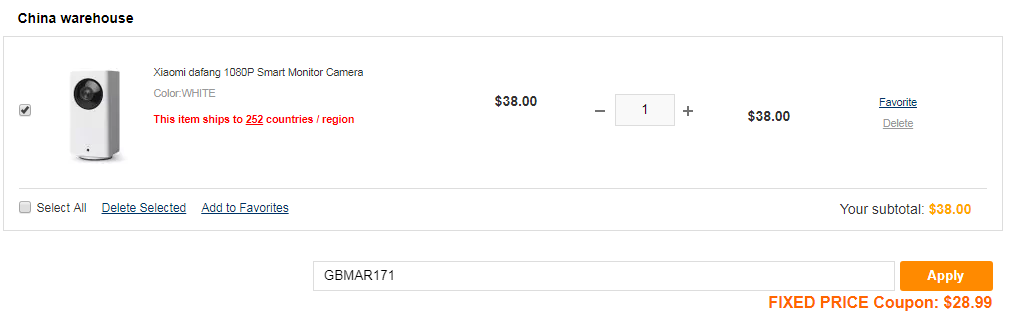 Xiaomi dafang 1080P Smart Monitor Camera at $28.99 [Coupon]