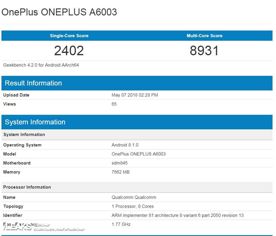 OnePlus 6 8GB Variant Hits Geekbench
