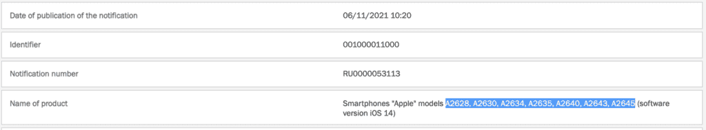 iPhone 13 series appears on a Eurasian regulatory database