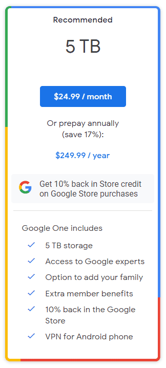 Google launches a 5TB online disk subscription service