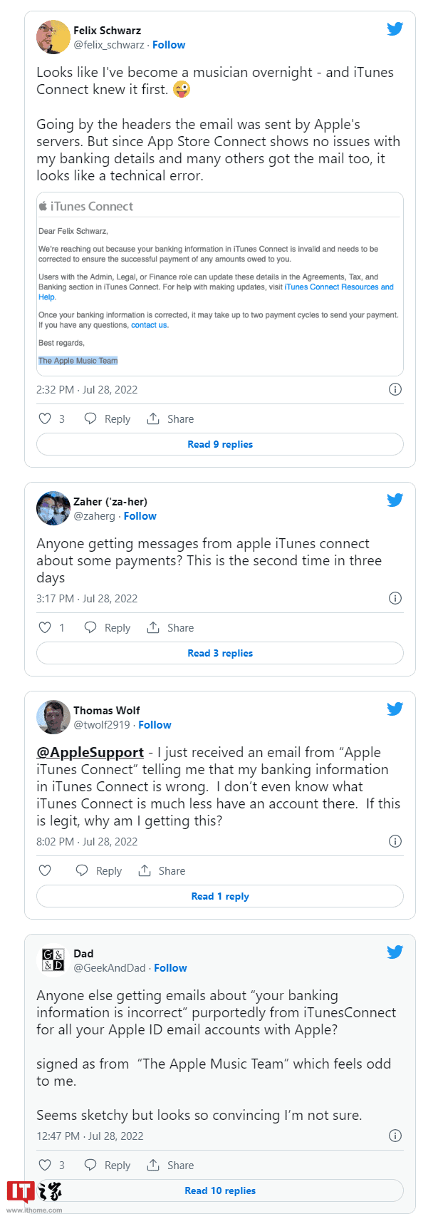 Apple Music team sends iTunes Connect emails - asking users to update bank info