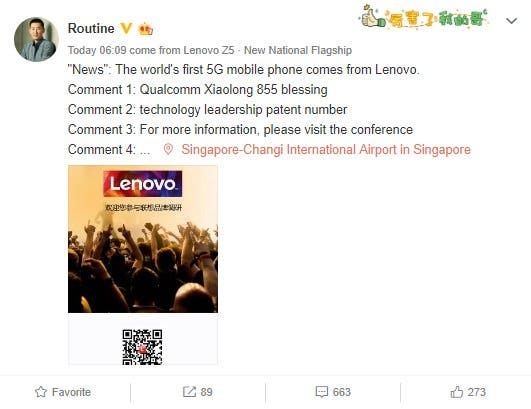 Lenovo to Launch World's First 5G Smartphone with Snapdragon 855