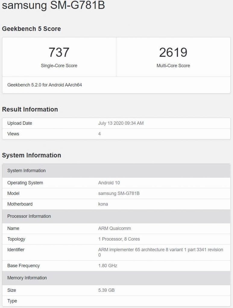 Galaxy S20 Fan Edition appears with Snapdragon 865 on GeekBench