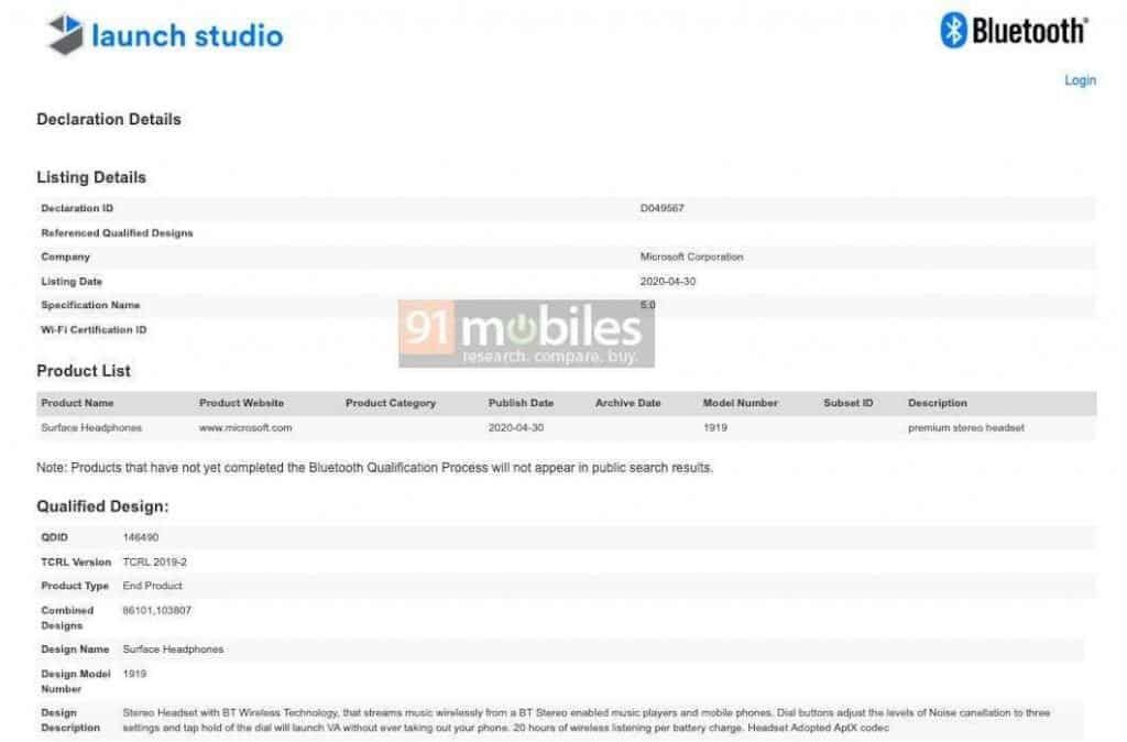 Microsoft Surface Headphones 2 Appears on Bluetooth Listing, Reveals Key Specs