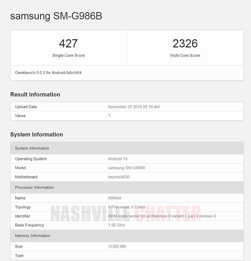 Samsung Galaxy S11 Surfaces on GeekBench, Features Exynos 9830 and 12GB RAM