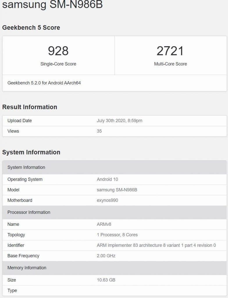 Galaxy Note 20 Ultra Exynos 990 benchmark scores might disappoint you