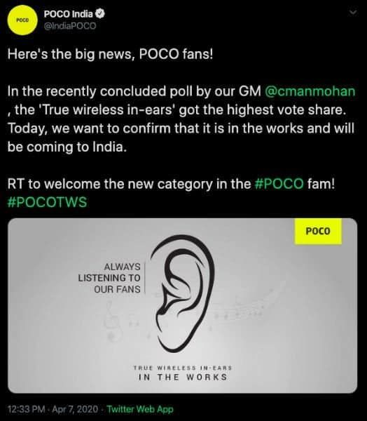 POCO TWS Earbuds Existence Officially Confirmed, Indian Launch Soon