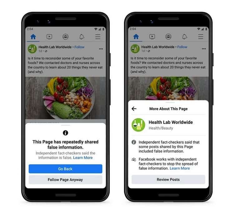 Facebook started warning about pages regularly posting misinformation