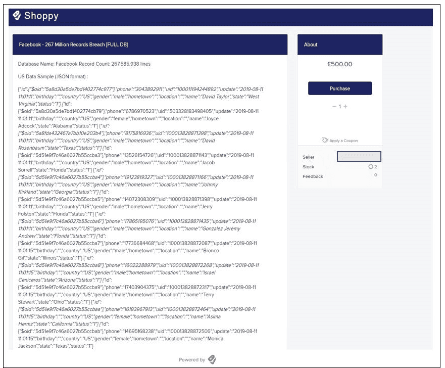 Data from 267 million Facebook users on sale for just $600