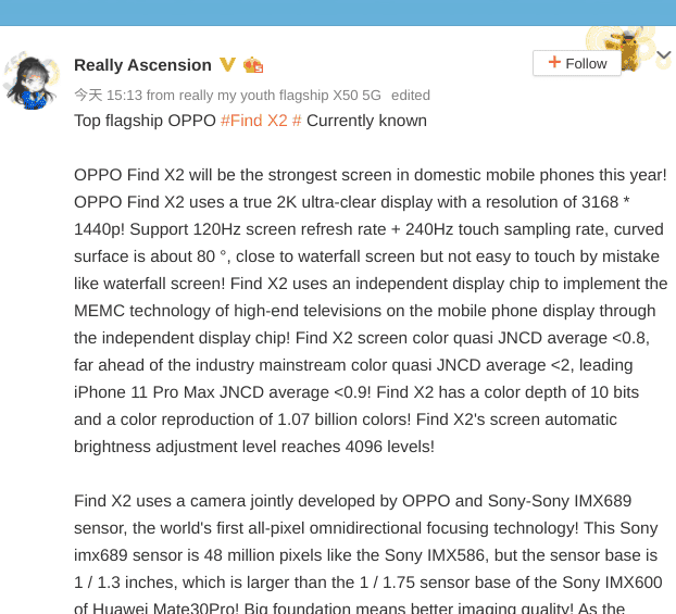 OPPO Find X2 could feature new Sony sensors