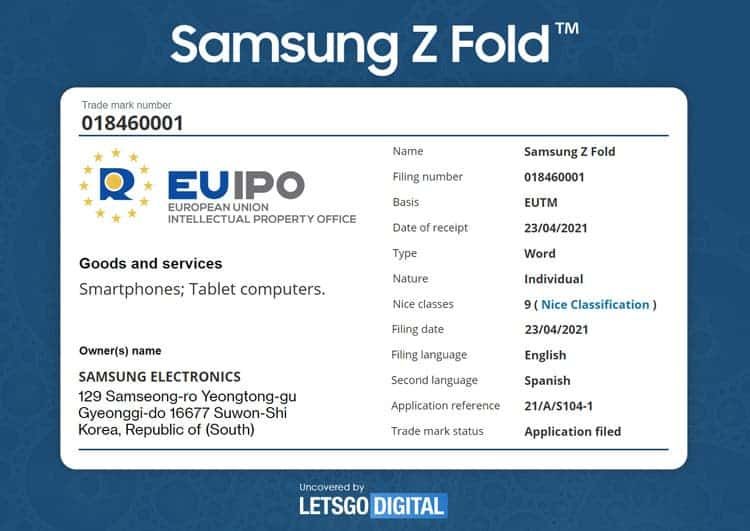 Samsung registers Galaxy Z Fold brand for a foldable tablet