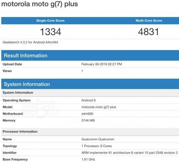 Moto G7 plus takes the Geekbench test hours ahead of launch