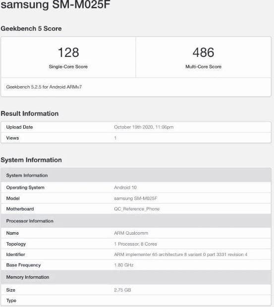 Samsung Galaxy M02 appears on GeekBench a few days before its launch