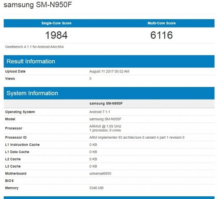 Samsung Galaxy Note 8 hits Geekbench with Exynos chipset