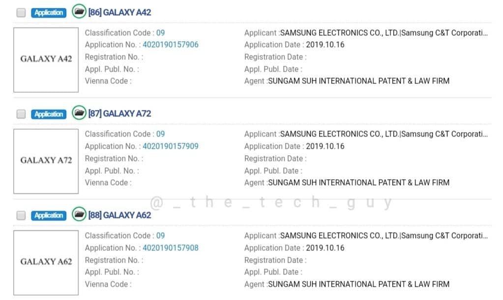 Galaxy A52, Galaxy A72, and more get trademarked in Korea