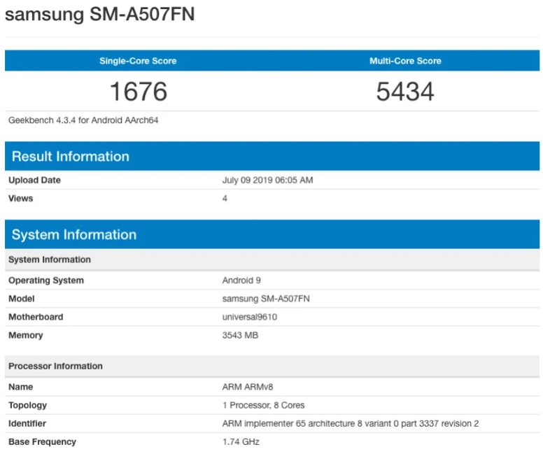 Alleged Galaxy A50s spotted on Geekbench