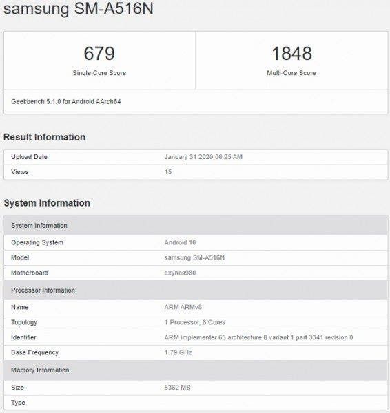 Samsung Galaxy A51 5G pays a visit to GeekBench