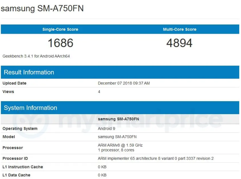 Samsung Galaxy A7 (2018) with Android Pie appears on Geekbench