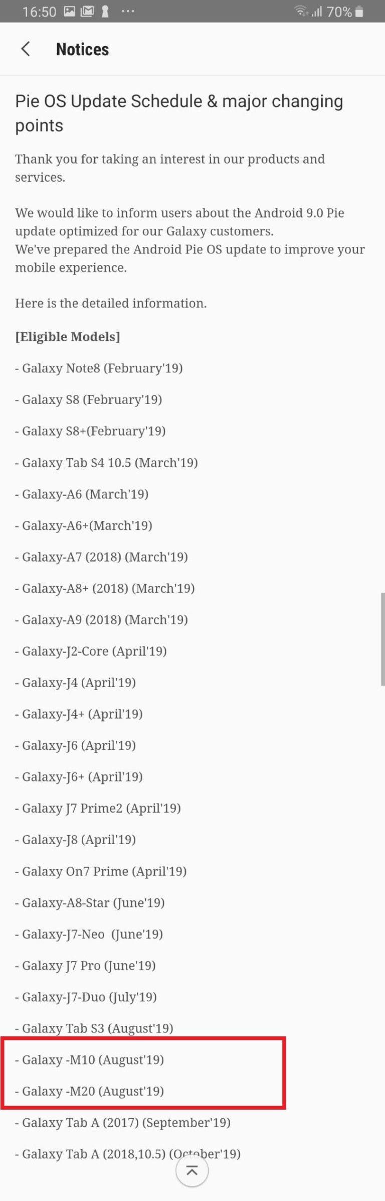 Samsung Galaxy M10 and M20 will get a taste of Android 9 Pie in August