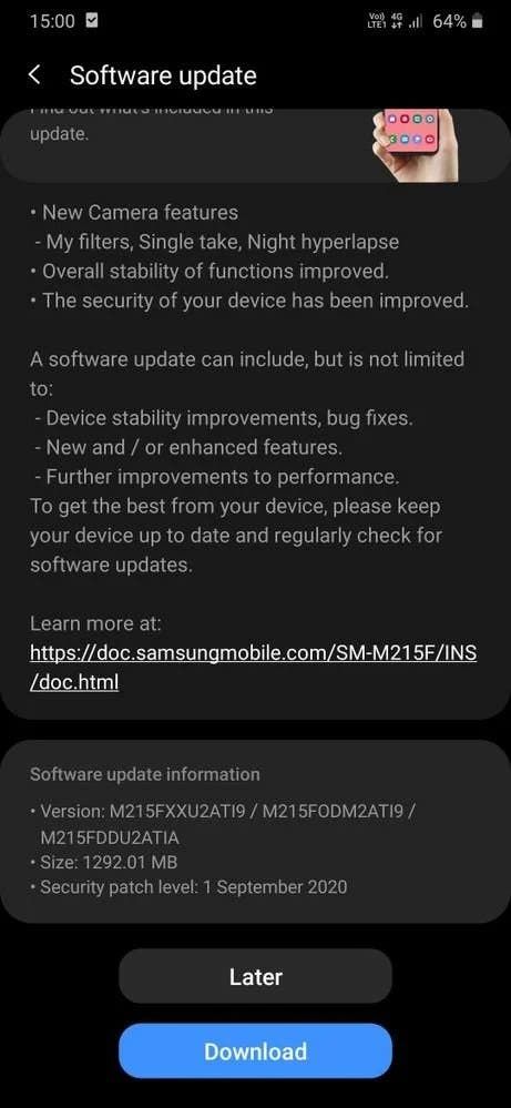 Galaxy M21 gets One UI 2.1 update with September security patch