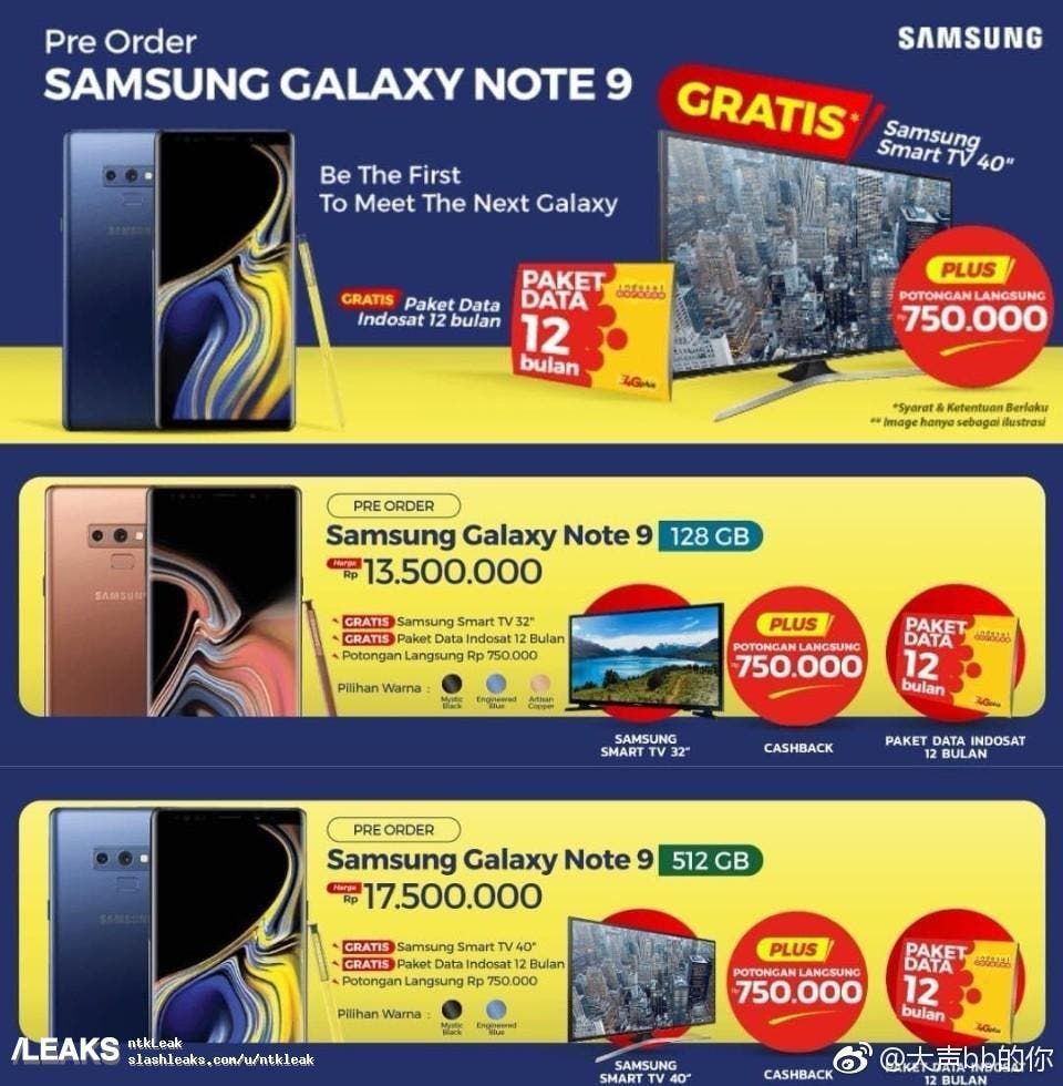 Leaked pre-order poster reveals Galaxy Note 9's pricing ahead of launch