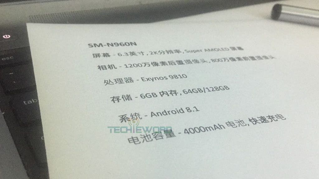 Samsung Galaxy Note 9 Specifications Leaked