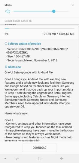 Galaxy Note 9 One UI (Pie) beta has been released