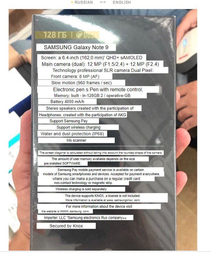Leaked retail box confirms key specs for upcoming Galaxy Note 9