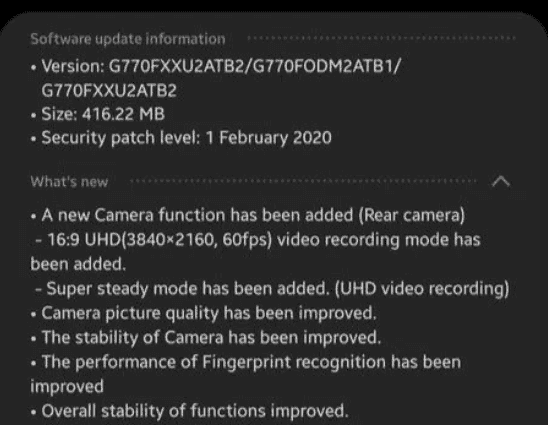 Galaxy S10 Lite gets 4K@60fps video recording