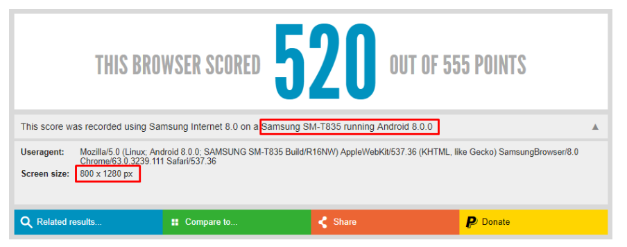 Galaxy Tab S4 appears in HTML5 test with 16:10 aspect ratio