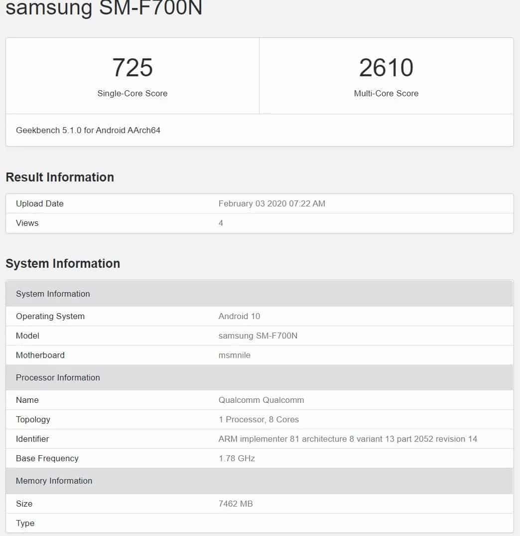 Galaxy Z Flip: here is the first benchmark of the flip smartphone