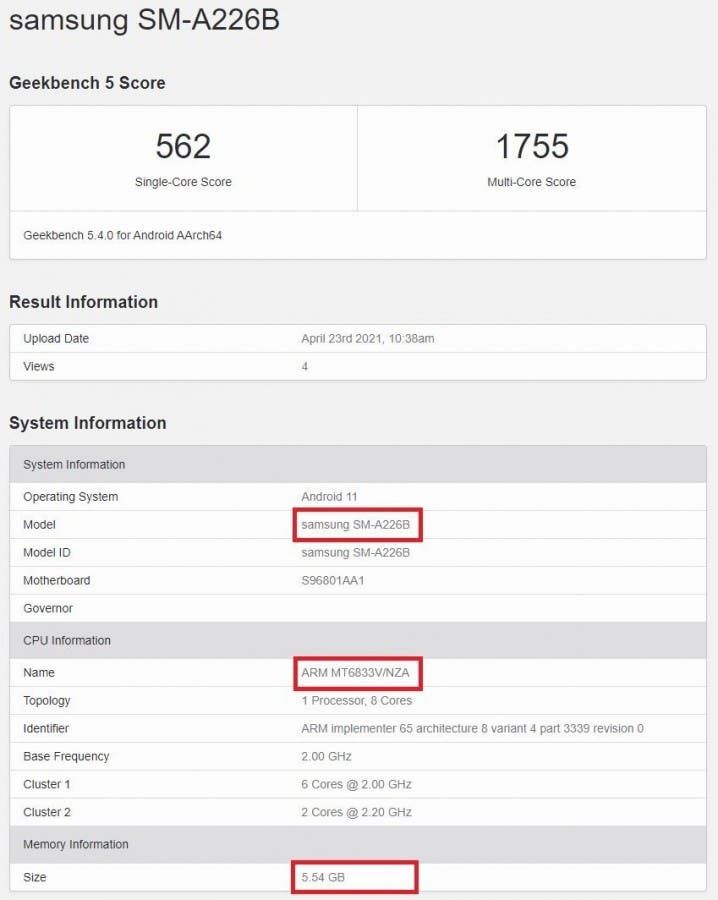 Samsung Galaxy A22 5G surfaces on Geekbench with Dimensity 700 SoC