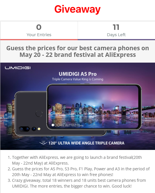 Triple camera UMIDIGI A5 Pro launched with a big giveaway