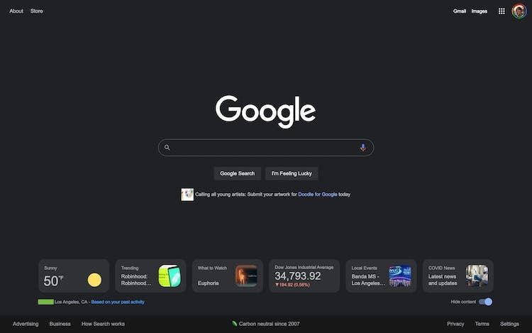 Google search engine homepage will be filled with widgets