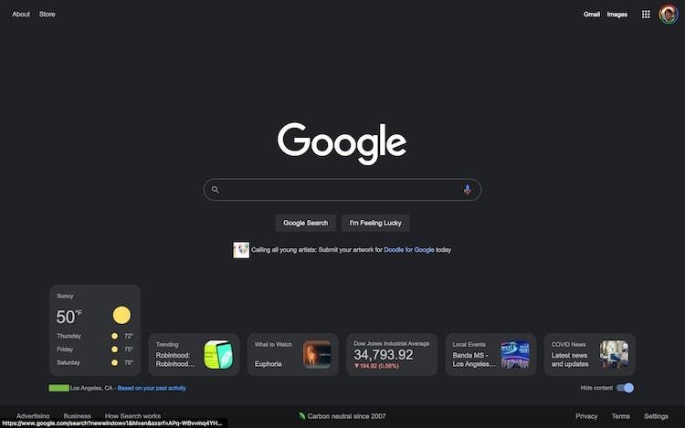 Google search engine homepage will be filled with widgets