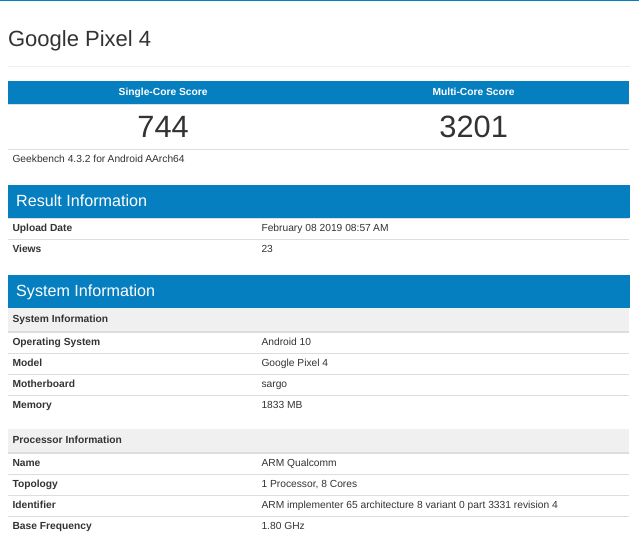 Google 'sargo' appears on Geekbench with Android 10.0 and 2GB of RAM