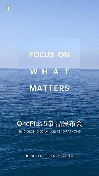 OnePlus 5 promo video appears, along with event details