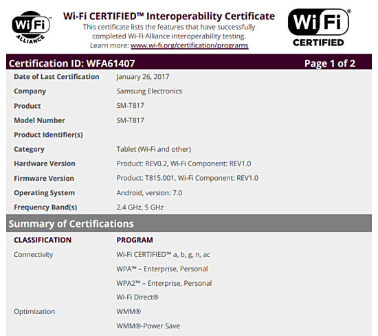 Nougat based Samsung Galaxy Tab S2 gets certified
