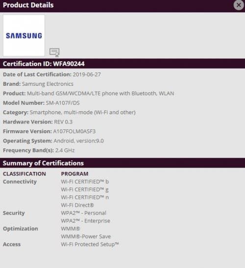 Galaxy A10s receives Wi-Fi certification, launch imminent