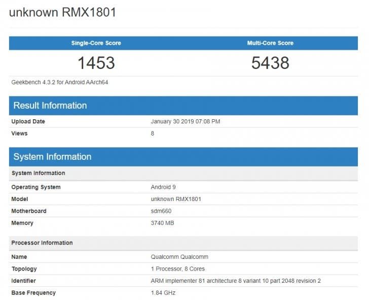 Realme 2 Pro passes GeekBench running Android 9.0 Pie