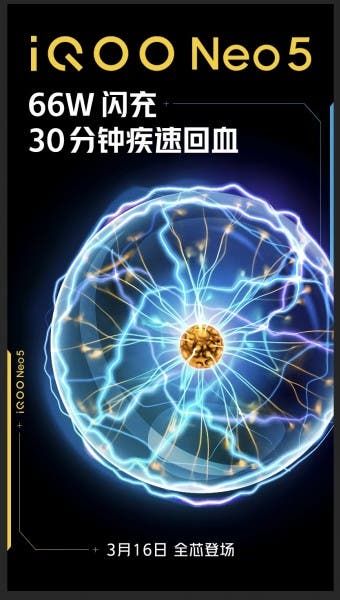 iQOO Neo 5 to come with 4,400mAh battery & 66W fast charging, confirms teaser
