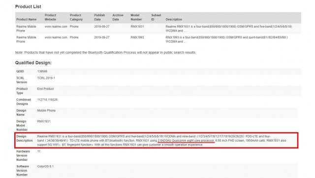 Realme RMX1931 with Snapdragon 855 receives Bluetooth certification, key specs revealed