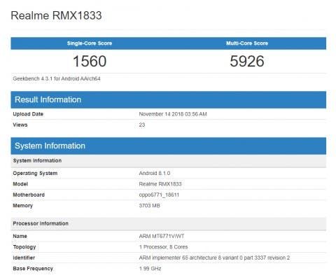 Realme Phone with MediaTek Helio P60 Pops Up on Geekbench