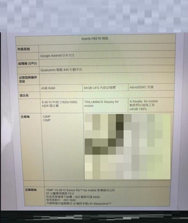 Sony H8216 rumored specifications leak