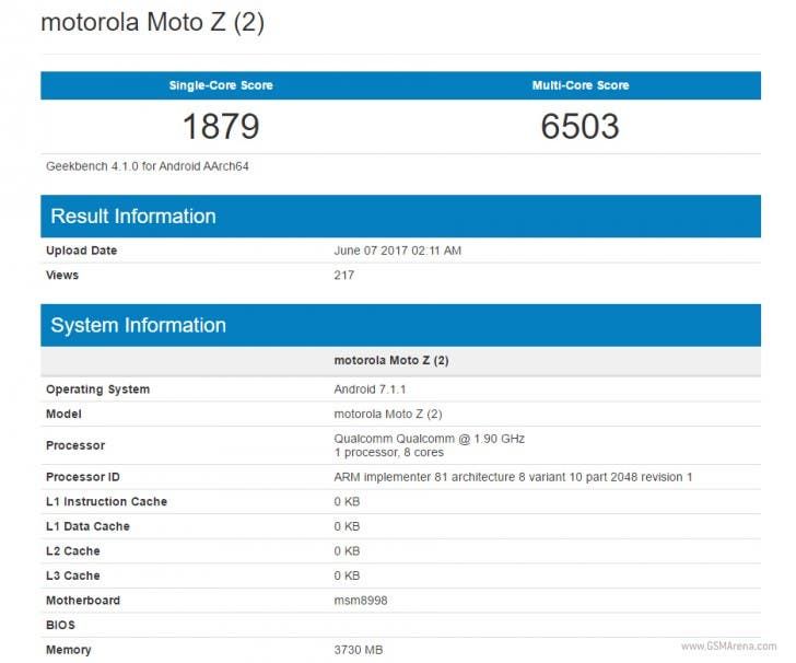 Moto Z2 shows up on Geekbench, specs glimpsed